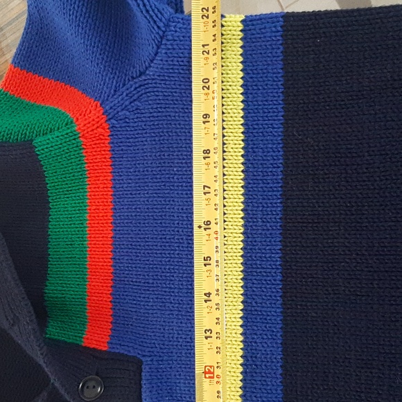 Polo💫Ralph Lauren 100% COTTON Y2K Navy Sweater with Multicolor Stripes SIZE M - Picture 8 of 10